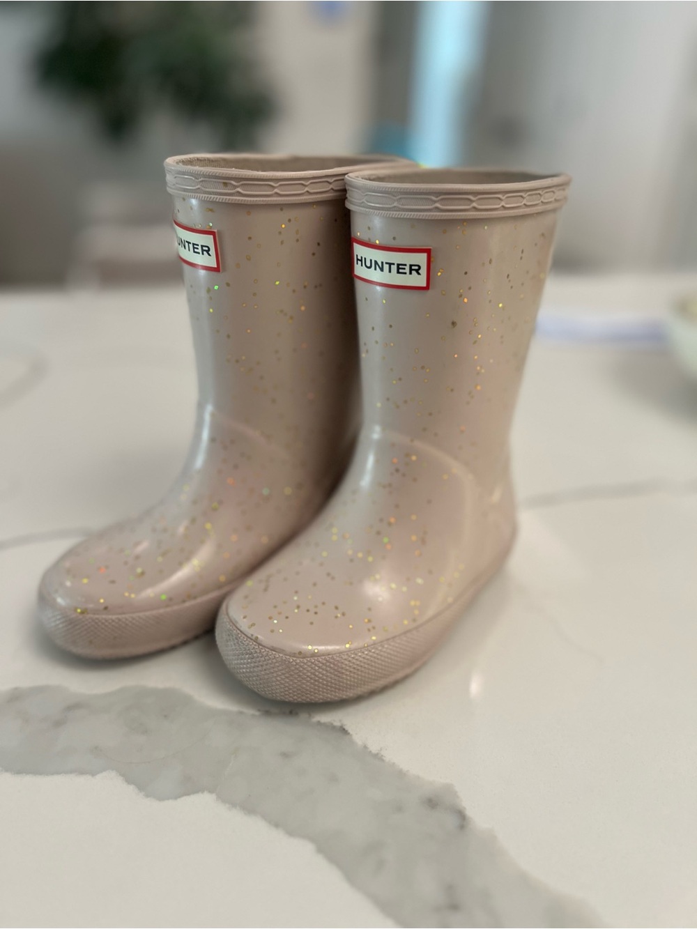 Hunter Kids Light Beige Glitter Rain Boots